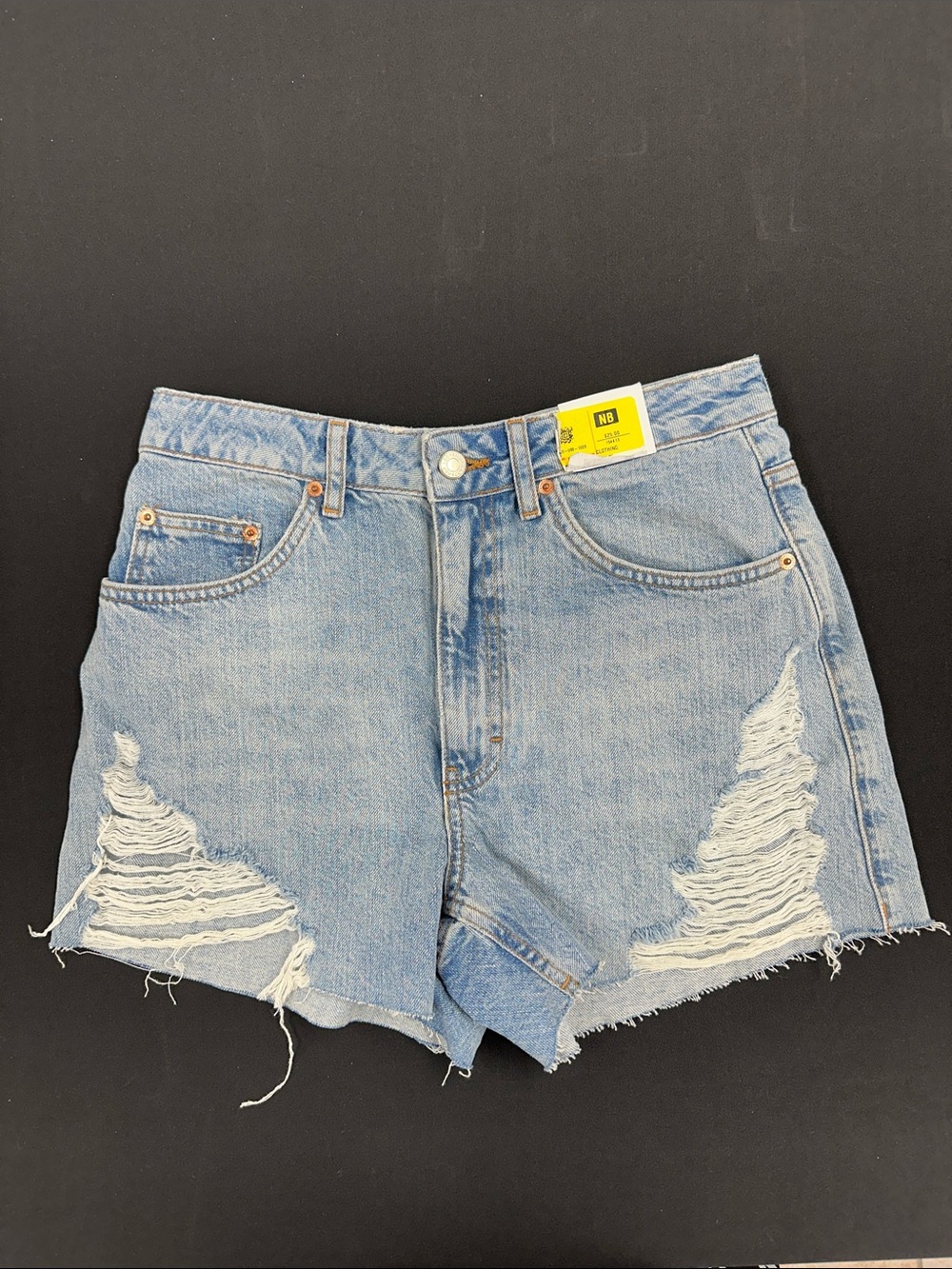 Topshop Light Blue High-Rise Distressed Denim Shorts